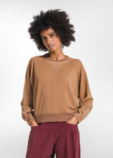 FELPA GIROCOLLO COTONE MODAL E RASO MARRONE - NUT BROWN | DEHA