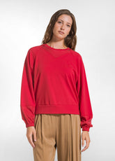 COTTON MODAL AND SATIN CREW-NECK SWEATSHIRT - RED - FLAME RED | DEHA