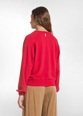 COTTON MODAL AND SATIN CREW-NECK SWEATSHIRT - RED - FLAME RED | DEHA