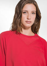 COTTON MODAL AND SATIN CREW-NECK SWEATSHIRT - RED - FLAME RED | DEHA