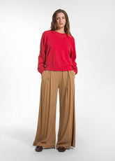 COTTON MODAL AND SATIN CREW-NECK SWEATSHIRT - RED - FLAME RED | DEHA