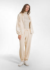 FELPA ZIP E CAPPUCCIO COTONE MODAL E RASO BEIGE - CREAMY BEIGE | DEHA