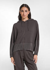 FELPA ZIP E CAPPUCCIO COTONE MODAL E RASO MARRONE | DEHA