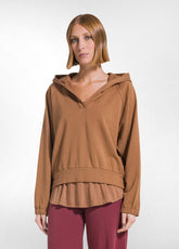 BROWN MODAL HOODIE WITH SATIN TRIMS - NUT BROWN | DEHA