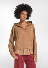 BROWN MODAL HOODIE WITH SATIN TRIM | DEHA