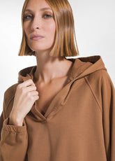 BROWN MODAL HOODIE WITH SATIN TRIMS - NUT BROWN | DEHA