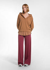 BROWN MODAL HOODIE WITH SATIN TRIMS - NUT BROWN | DEHA