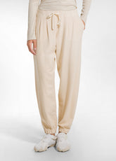 PANTALONE JOGGER COTONE MODAL E RASO BEIGE - CREAMY BEIGE | DEHA