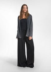 WIDE-LEG STRETCH SATIN TROUSERS - BLACK - BLACK | DEHA