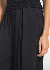 WIDE-LEG STRETCH SATIN TROUSERS - BLACK - BLACK | DEHA