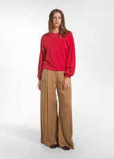 WIDE-LEG STRETCH SATIN TROUSERS - BROWN - NUT BROWN | DEHA