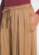 WIDE-LEG STRETCH SATIN TROUSERS - BROWN - NUT BROWN | DEHA