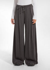 WIDE-LEG STRETCH SATIN TROUSERS - BROWN - COCOA BROWN | DEHA