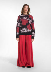WIDE-LEG STRETCH SATIN TROUSERS - RED - FLAME RED | DEHA
