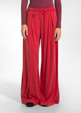 WIDE-LEG STRETCH SATIN TROUSERS - RED - FLAME RED | DEHA