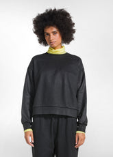 SWEATSHIRT AUS BIO-BAUMWOLLE MIT LEDER-EFFEKT - SC - BLACK | DEHA