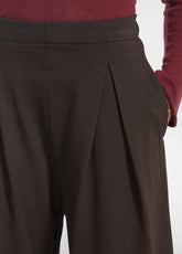 WIDE-LEG PUNTO MILANO TROUSERS WITH PLEATS - BROWN - COCOA BROWN | DEHA