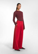 WIDE-LEG PUNTO MILANO TROUSERS WITH PLEATS - RED - FLAME RED | DEHA