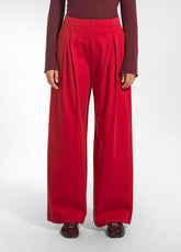 WIDE-LEG PUNTO MILANO TROUSERS WITH PLEATS - RED - FLAME RED | DEHA