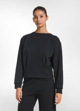 QUILTED CREWNECK SWEATSHIRT WITH PLEATS - BLACK - BLACK | DEHA