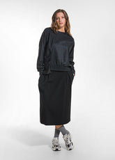 GONNA CON PIEGHE EFFETTO MATELASSÉ NERO - BLACK | DEHA