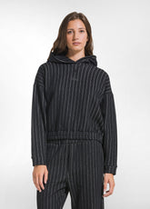 PINSTRIPE HOODED SWEATSHIRT - BLACK - BLACK | DEHA