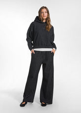 PINSTRIPE PALAZZO TROUSERS - BLACK - BLACK | DEHA