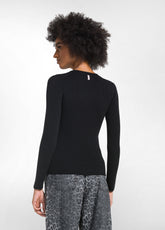 MAGLIA IN LANA A COSTE CON SCOLLO A V NERO - BLACK | DEHA