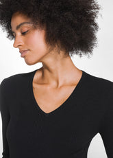 MAGLIA IN LANA A COSTE CON SCOLLO A V NERO - BLACK | DEHA