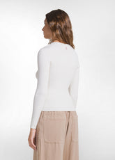 MAGLIA IN LANA A COSTE CON SCOLLO A V BIANCO - SOFT IVORY | DEHA