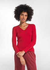 MAGLIA IN LANA A COSTE CON SCOLLO A V ROSSO - FLAME RED | DEHA