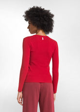 MAGLIA IN LANA A COSTE CON SCOLLO A V ROSSO - FLAME RED | DEHA