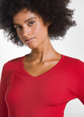 MAGLIA IN LANA A COSTE CON SCOLLO A V ROSSO - FLAME RED | DEHA