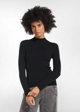 MAGLIA IN LANA A COSTE CON COLLO A VULCANO NERO - BLACK | DEHA