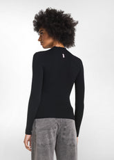 MAGLIA IN LANA A COSTE CON COLLO A VULCANO NERO - BLACK | DEHA