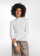 RIBBED WOOL MOCK-NECK SWEATER - WHITE - SOFT IVORY | DEHA