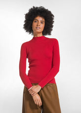 MAGLIA IN LANA A COSTE CON COLLO A VULCANO ROSSO - FLAME RED | DEHA