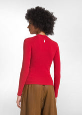 MAGLIA IN LANA A COSTE CON COLLO A VULCANO ROSSO - FLAME RED | DEHA