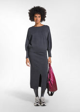 COMPLETO MAGLIA SCOLLO A BARCA E GONNA LONGUETTE PUNTO MILANO GRIGIO - | DEHA