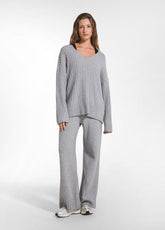 MAGLIONE LUNGO SCOLLO A V CON PAILLETTES GRIGIO - GREY MELANGE | DEHA