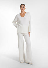 LONG V-NECK SEQUINED SWEATER - WHITE - SOFT IVORY | DEHA