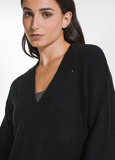 SEQUIN V-NECK SWEATER - BLACK - BLACK | DEHA