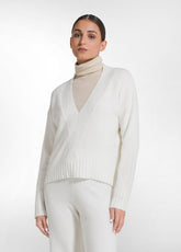 SEQUIN V-NECK SWEATER - WHITE - SOFT IVORY | DEHA
