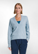 SEQUIN V-NECK SWEATER - BLUE - FOGGY LIGHT BLUE | DEHA