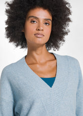 MAGLIONE SCOLLO A V CON PAILLETTES BLU - FOGGY LIGHT BLUE | DEHA