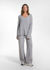 PANTALONE IN MAGLIA CON PAILLETTES GRIGIO - GREY MELANGE | DEHA