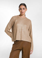 LAMINATED WOOL CREW NECK SWEATER - BROWN - CAMEL BROWN | DEHA