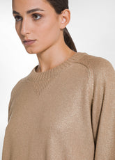 LAMINATED WOOL CREW NECK SWEATER - BROWN - CAMEL BROWN | DEHA