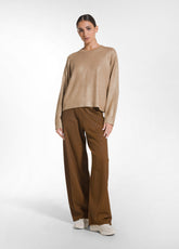 LAMINATED WOOL CREW NECK SWEATER - BROWN - CAMEL BROWN | DEHA