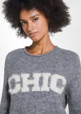 MAGLIONE GIROCOLLO CON SCRITTA JACQUARD GRIGIO - DARK GREY MEL | DEHA